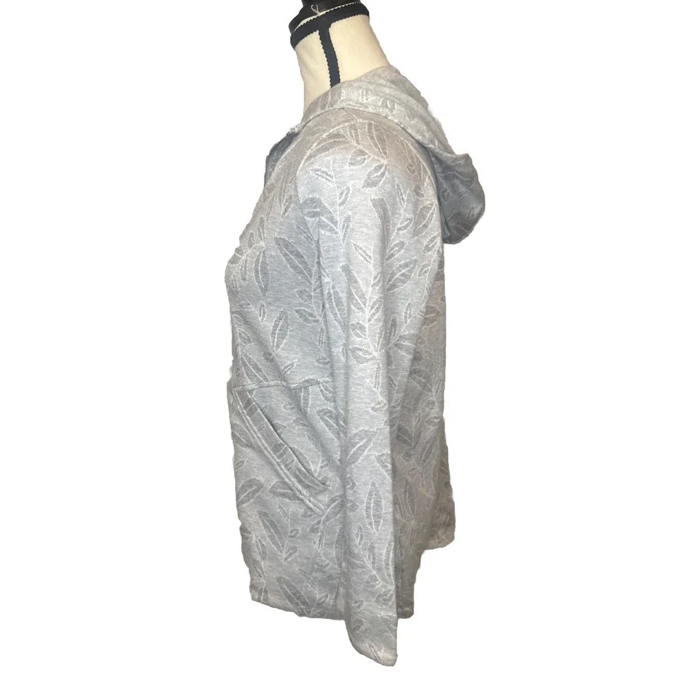 Soft Surroundings GRAY Floral Jacquard Full Zip Hooded‎ Jacket Sz Petite XS
